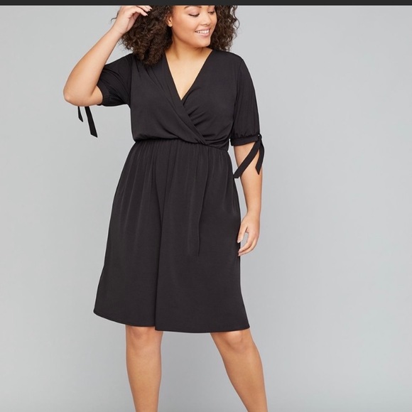 Lane Bryant black fit & flare dress with tie cuffs